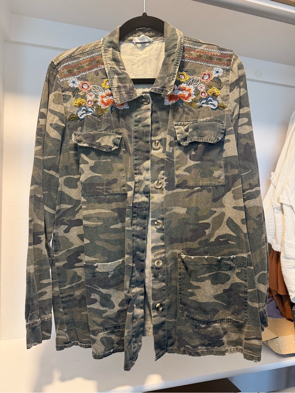Camo Embroidered Utility Jacket | Floral Military Style Jacket